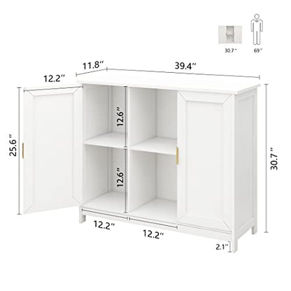 White Buffet Cabinet with Storage,Wooden Narrow Sideboard Entryway Cabinets,Modern White Cabinet with Doors Credenza