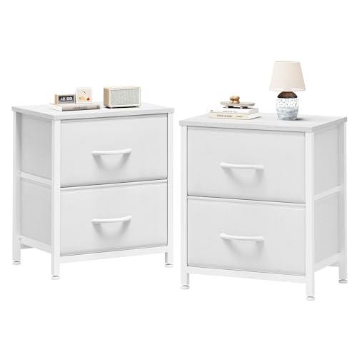 Nightstand Set of 2 with 2 Storage Drawers, 20" Height Small Bed Side Furniture End Table, Wooden Top Fabric Cabinet Kids Mini Dresser for Bedroom, Closet, Entryway, College Dorm