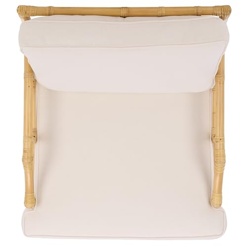 SAFAVIEH Furniture - Kazumi Accent Chair - Coastal Design White Cushion & Natural Rattan - Fully Assembled - Ideal for Living Room, Bedroom, Dining Space, 19.7" Seat Height (ACH6508B)
