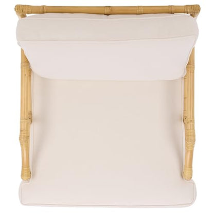 SAFAVIEH Furniture - Kazumi Accent Chair - Coastal Design White Cushion & Natural Rattan - Fully Assembled - Ideal for Living Room, Bedroom, Dining Space, 19.7" Seat Height (ACH6508B)