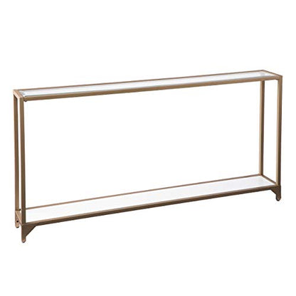 Bergen 56 inches Long Narrow Metal Console Table, Open Concept Living Space, Glam Style Painted Iron, Gold
