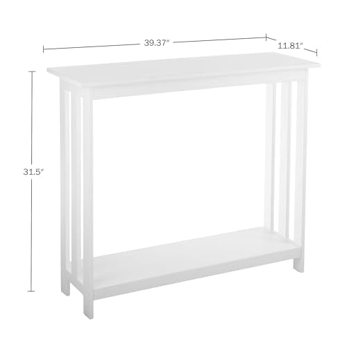 Slim Console Table - 39in x 11.8in Narrow Entryway Table - 2-Tier Sofa Table with Open Storage Shelf - Console Tables for Entryway, Hallway, and Foyer - Living Room Furniture by (White)