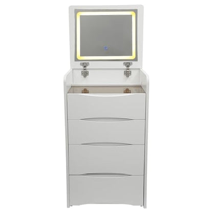 Integrated Vanity with Flip Top Lighted Mirror, 3 in 1 Compact Vanity, Small Dresser Desk Small Makeup Table with 3 Drawers for Girls, Bathroom, Bedroom, Dormitories (White)