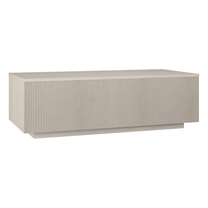 48" Fluted Rectangular Low-Profile Coffee Table with Ribbed Base for Living Room, Family Room, or Office, Beech White