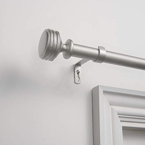 Duke 1" Curtain Rod and Coordinating Finial Set, Matte Silver, Adjustable 66"-120"