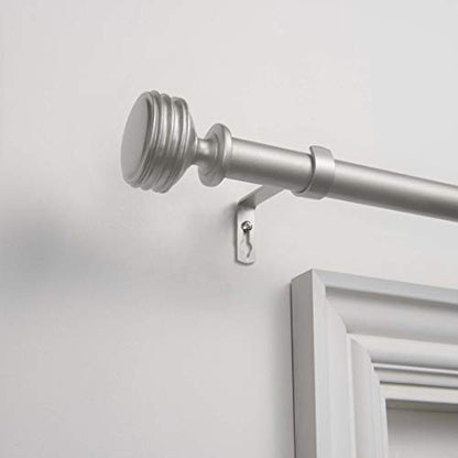 Duke 1" Curtain Rod and Coordinating Finial Set, Matte Silver, Adjustable 66"-120"