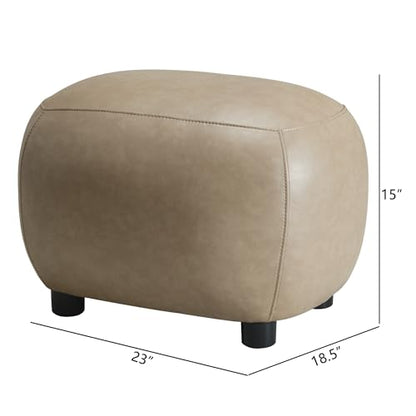 23" Wide Faux Leather Upholstered Ottoman Set of 2, Mid-Century Modern Living Room Footrest with Soft Padded Seat, Footstool for Bedroom, Entryway or Living Room, Khaki