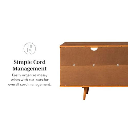 3-Drawer Mid Century Modern Wood TV Stand for TV's up to 65" Flat Screen Cabinet Door Living Room Storage Entertainment Center, 58 Inch, Caramel
