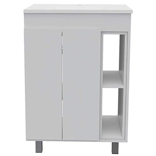 White 2-Shelf Rectangle Freestanding Bathroom Vanity Cabinet for | Freestanding bathroom vanity with 2 open shelves. Durable manufactured wood cabinet for bathroom use. Compact storage so