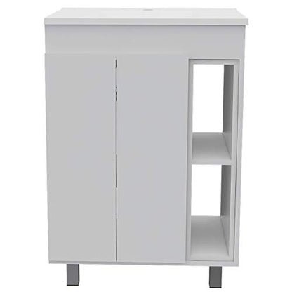 White 2-Shelf Rectangle Freestanding Bathroom Vanity Cabinet for | Freestanding bathroom vanity with 2 open shelves. Durable manufactured wood cabinet for bathroom use. Compact storage so