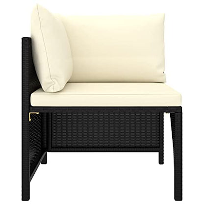 12-Piece Modular Garden Lounge Set Black and Cream White Synthetic Poly Rattan Outdoor Patio Furniture for Deck Porch Balcony and Backyard Seating
