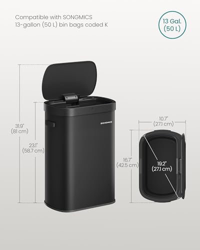 Motion Sensor Trash Can, 13 Gallon (50 L), Soft-Close Lid, view 4