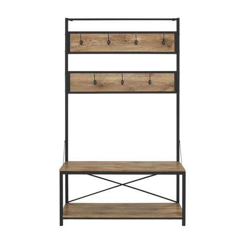 August Modern Farmhouse X Back Hall Tree with Bench, 72 Inch, Barnwood