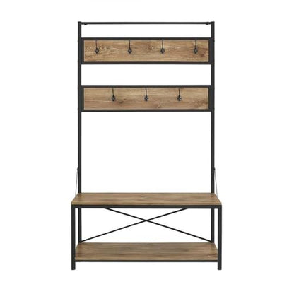 August Modern Farmhouse X Back Hall Tree with Bench, 72 Inch, Barnwood