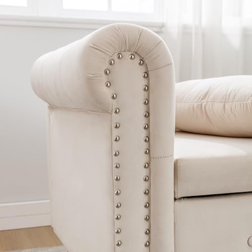 Beige Velvet Chaise Lounger with Storage for Bedroom & Living Room, view 5