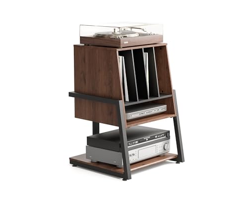 Record Player Stand with Storage for 120 Vinyl Records, Walnut, view 2