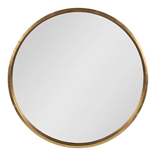 Travis Round Wood Wall Mirror, 31.5" Diameter, Gold, Modern Glam Wall Décor Accent