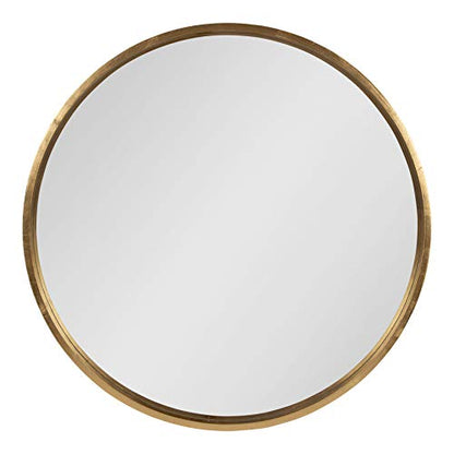 Travis Round Wood Wall Mirror, 31.5" Diameter, Gold, Modern Glam Wall Décor Accent