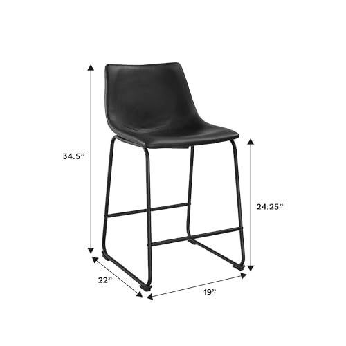 Douglas Urban Industrial Faux Leather Armless Counter Chairs, Set of 2, Black, 20"D x 18.5"W x 34.5"H
