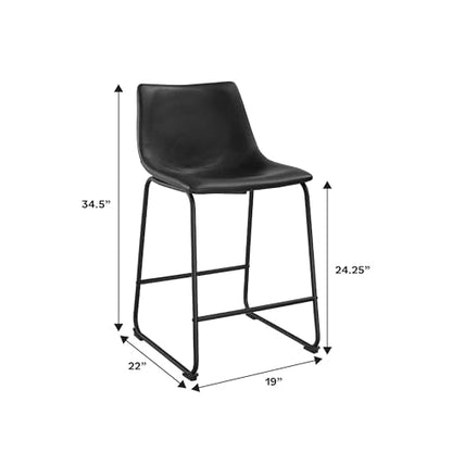 Douglas Urban Industrial Faux Leather Armless Counter Chairs, Set of 2, Black, 20"D x 18.5"W x 34.5"H