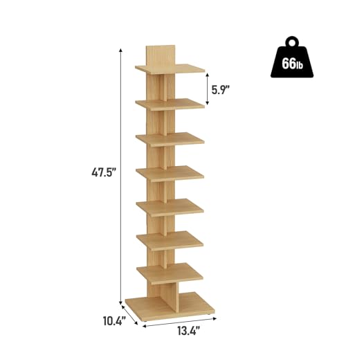 Book Shelf, Narrow Spine Bookshelf, 8-Tier Bookcase for Small Space, view 3