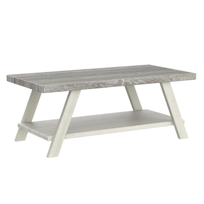 Athens Contemporary Wood Shelf Coffee Table, Weathered Gray and Beige