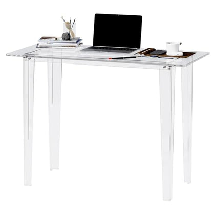 Acrylic Desk, Acrylic Table & Clear Desk - Modern Home Office Study Table, Extended Surface Multi-Purpose Console, Sturdy Lightweight for Small Spaces Transparent Workstation (Transparent-M)
