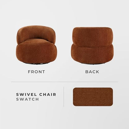 Modern Barrel Swivel Accent Chair - Upholstered Soft Chenille Fabric with Metal Base, 360 Degree Round Swivel Accent Chair for Living Room, Bedroom, Office, No Assembly Required, Rusty Orange