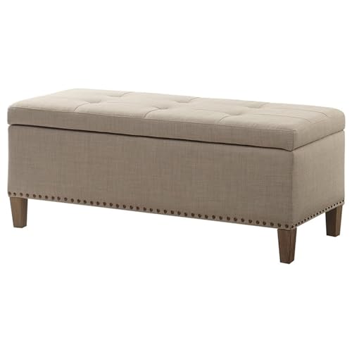 Shandra Storage Rectangular Ottoman Tufted Top Linen Look Fabric with Large Storage Space Accent Furniture for the Living Room, Medium, Natural