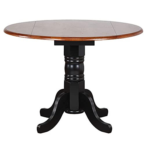 3 Piece Round Drop Leaf Dining Set with Antique Black Arrowback Chairs