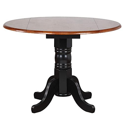 3 Piece Round Drop Leaf Dining Set with Antique Black Arrowback Chairs