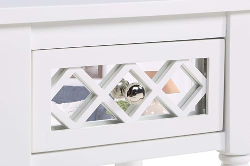French Country Khloe Deluxe 1 Drawer Accent End Table 14" - Traditional Farmhouse Side Table with Mirrored Storage Drawer and Shelf for Living Room, White
