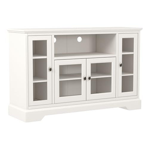 Traditional Wood Universal TV Stand for TV's up to 58" Flat Screen Living Room Entertainment Center, 52 Inch, White