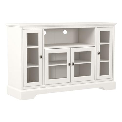 Traditional Wood Universal TV Stand for TV's up to 58" Flat Screen Living Room Entertainment Center, 52 Inch, White