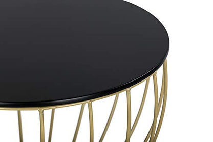 Elle Décor Cami Modern Hourglass End Table, Metal Side Table with Metal Top, or Coffee Table for Living Room, Decorative Round Accent Nightstand for Bedroom (Gold/Black), 23.75in (H)