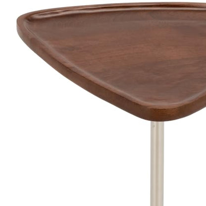 SAFAVIEH Furniture - Kristel Drink Table - Brown & Silver & Black Marble - Pedestal Side Table - Triangle Tray Top - Fully Assembled - Ideal for Living Room, 12" W x 11.5" D x 24" H (ACC3276A)