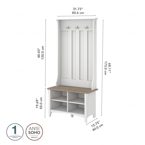 Salinas Hall Tree with Shoe Storage Bench in Shiplap Gray and Pure White, view 5