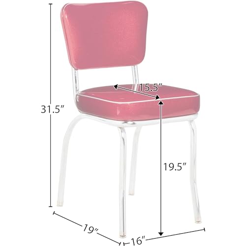 Glitter Sparkle Retro Chrome Kitchen Chair with 2" Box Seat, Red