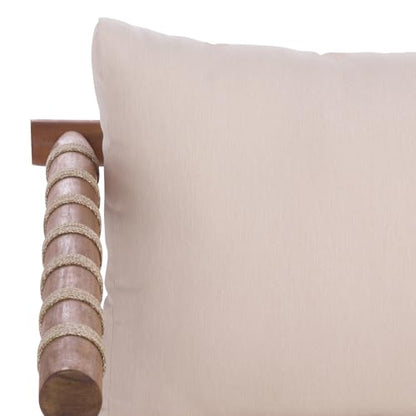 SAFAVIEH Outdoor Patio Furniture Collection - Sabrina Teak Brown & Cream Bench and Table Set, Solid Wood with Rope Detailing, Modern Coastal Style (PAT6810A)