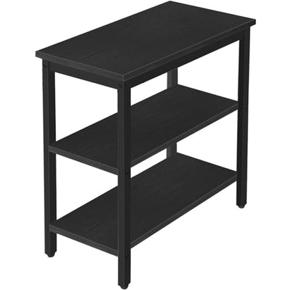 End Table, Simple Rustic Side Table with 3-Tier Storage Shelf, Narrow Nightstand for Small Spaces, Easy Assembly, for Living Room, Bedroom, Metal, Industrial Design, Black BB14BZ01