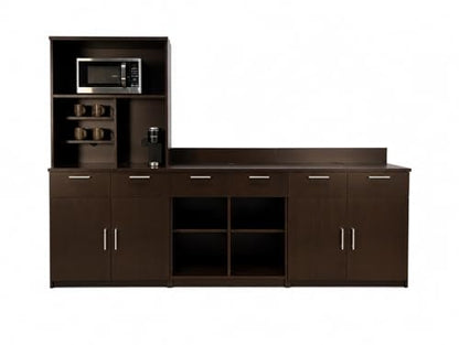 3-Door Breakroom Hutch Cabinet with Microwave Space, Commercial Office Kitchenette Storage, Fully Assembled, 108" W x 24" D x 75" H, Appliances Not Included