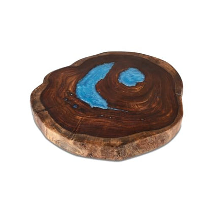Crystal Clear Epoxy Resin Natural Edge Wood end Table, Wood Resin Side Table Hand Made Craft Coffee Table with Hairpin legs-20 inch Tall (Night Glow)