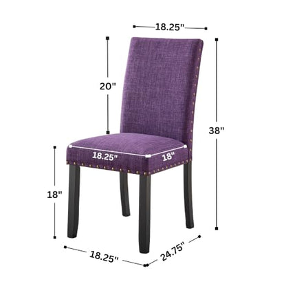 Biony Fabric Dining Chairs with Nailhead Trim, Set of 2, Purple