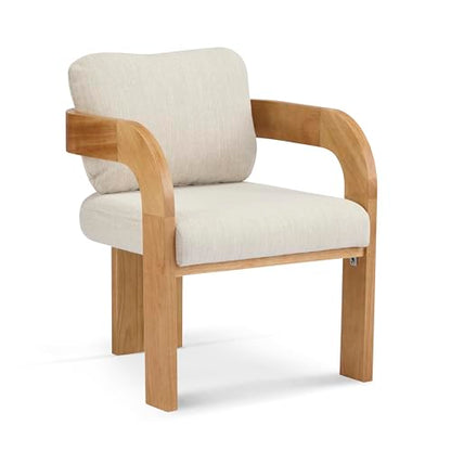 Yorick Modern Dining Chair Set of 2 with Cushion, Solid Wood Dining Room Armchair Set, Curved Backrest Kitchen Side Chair, Living Room Comfy Extra Seat, Natural+Beige