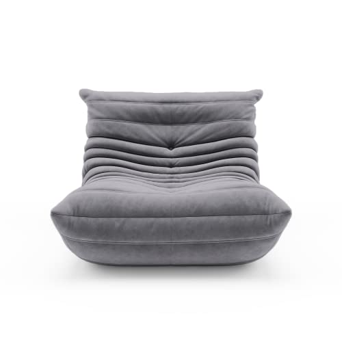 Fireside Lounge Chair, Soft Suede Grey Bean Bag Couch for Living Room, Office