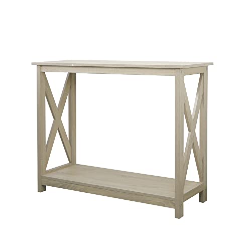 Console Table, Modern Farmhouse Wood Entryway / Sofa Table with 2-Tier Storage, 39 Inch, White Oak
