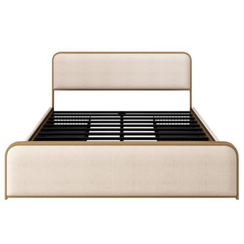 Metal Platform Bed King Size with Curved Upholstered Headboard and Footboard, view 9