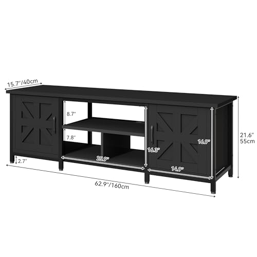 Farmhouse TV Stand with Power Outlets for TVs up to 75 Inch, Black, view 3