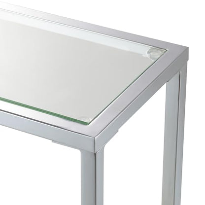 Nadia Chrome Entryway Table 31.5" - Contemporary Modern Sofa Console Table with Storage Shelf, Narrow Minimalist Hall Table for Living Room, Bedroom, Bathroom, Glass/Chrome