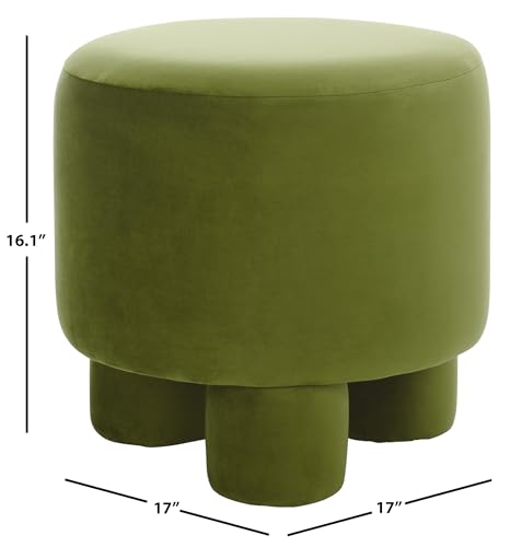 SAFAVIEH Home Collection Naref Olive Green Velvet Round Ottoman